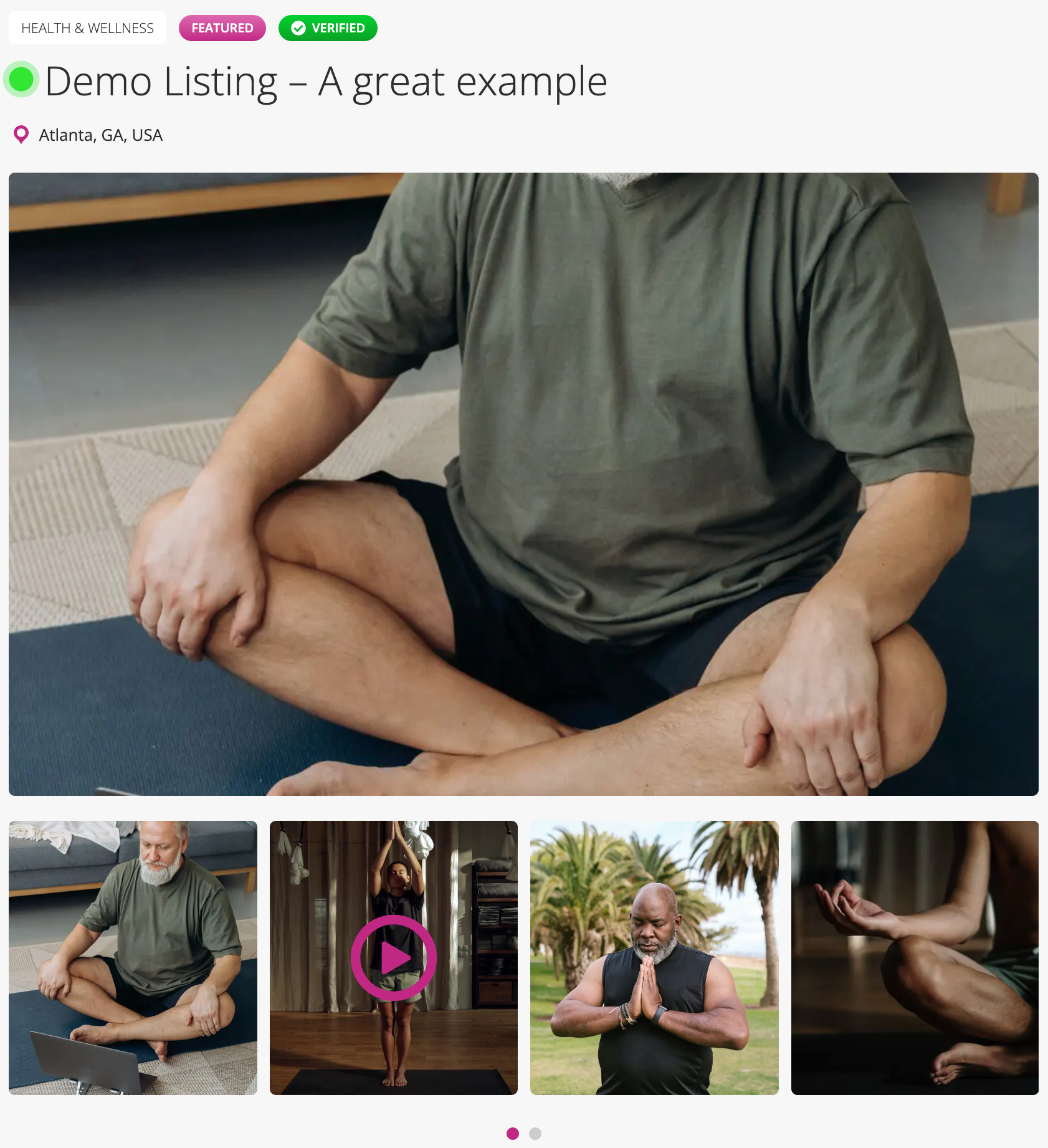 A demo listing example of male massage services